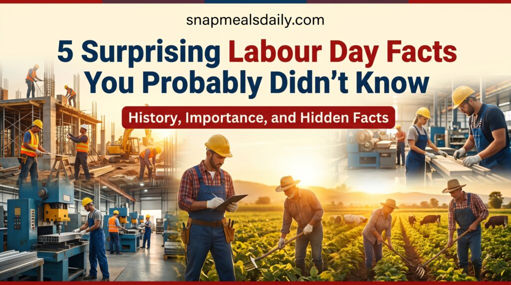 Labour Day celebration image showing workers and history with 5 surprising Labour Day facts and hidden insights.