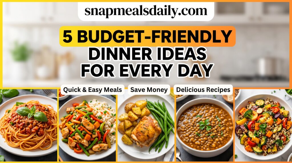 5 budget-friendly dinner ideas for every day. Quick, easy, and affordable meals for delicious homemade cooking on a budget.