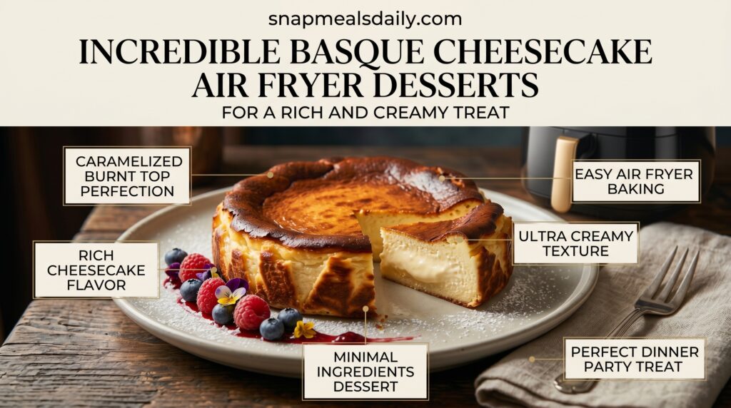 Creamy Basque Cheesecake Air Fryer Desserts with a burnt caramelized top