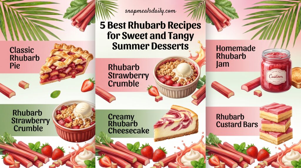 Fresh homemade rhubarb recipes and drinks served on a summer table