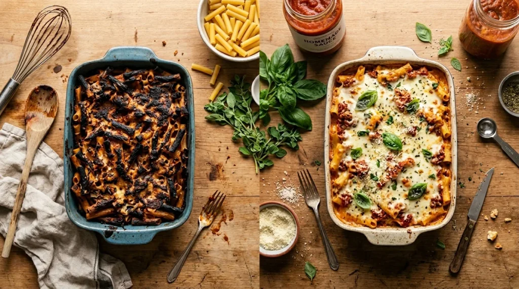 Controlling the internal oven temperature when cooking a delicious baked ziti recipe.