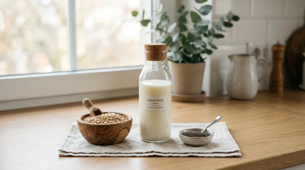 The essential three ingredients needed to make a perfect overnight oats base.