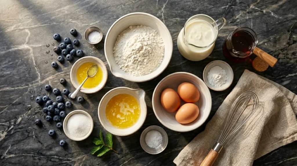 Affordable ingredients and buttermilk substitutes for an easy pancakes recipe.