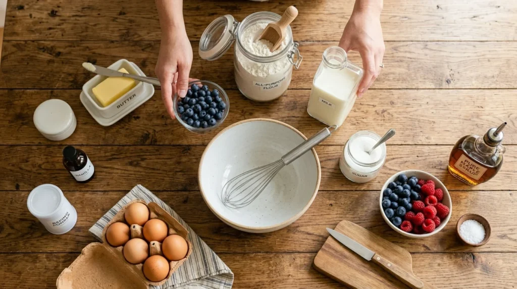 Secret ingredients for making delicious homemade pancakes from scratch.