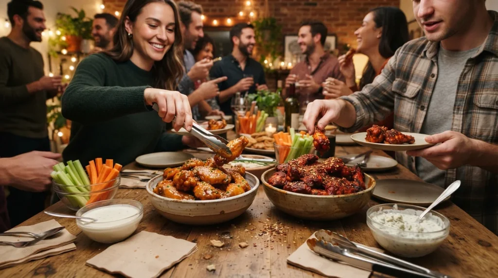 Different spice levels prepared in a buffalo chicken recipe to satisfy every guest comfortably.