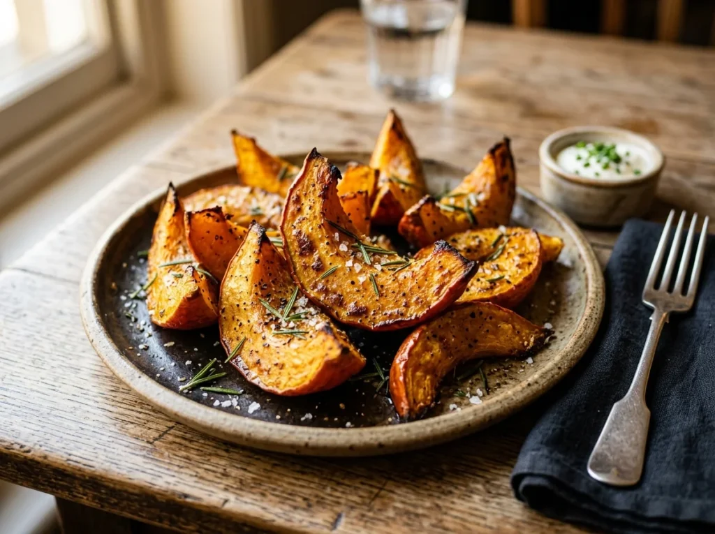 Roasted wedges prepared using flavorful Pumpkin Recipes.