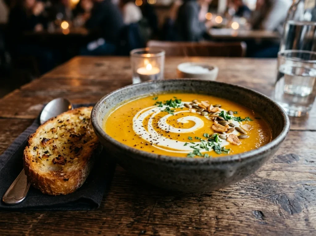 Creamy homemade soup served as one of the best Pumpkin Recipes.