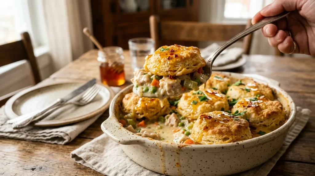 Hot Honey Chicken Biscuit Bake